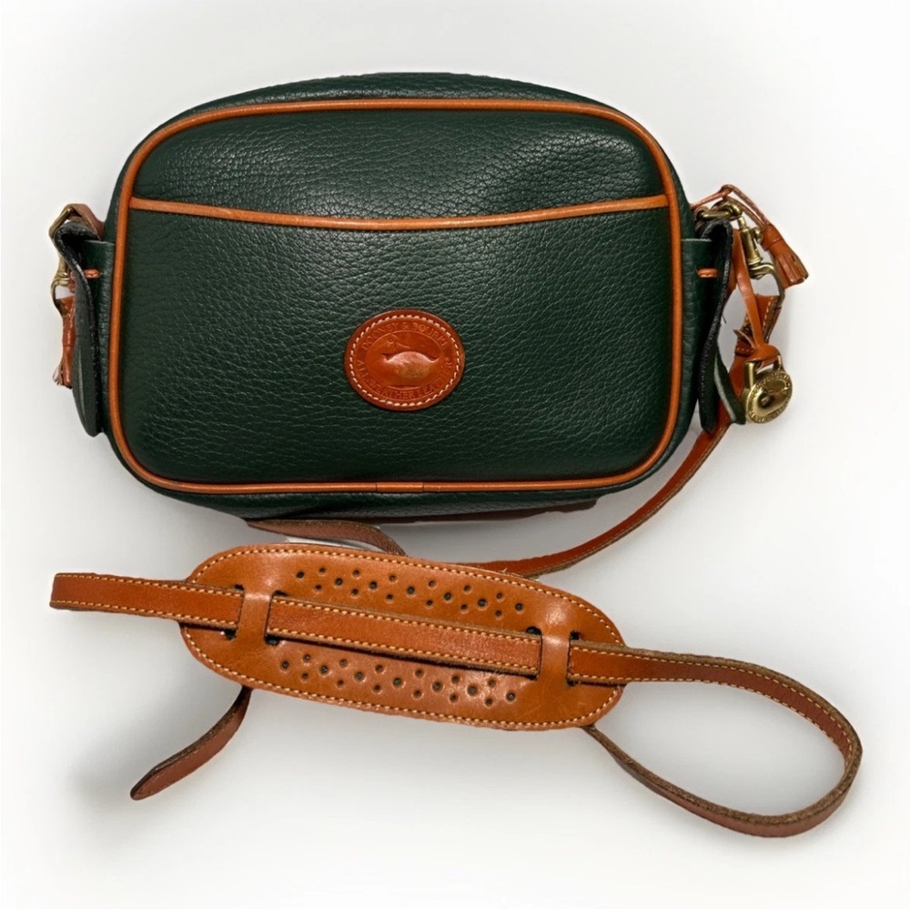 Vintage Dooney & Bourke Green Pebbled Leather Crossbody w/ Brown Leather Trim